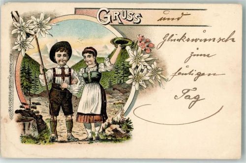 1912 Kinder Tracht Lithographie