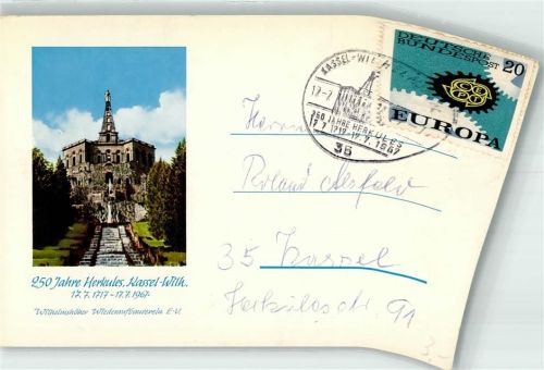 Wilhelmshöhe 1967 Denkmal Herkules Sonderstempel Scan verzogen