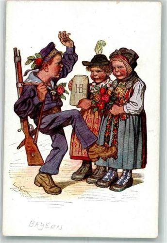 1915 Kind in Uniform Marine Tracht Bayern Bierkrug Hofbräuhaus Künstlerkarte Nr. 22 Verlag Siegfried Bäcker