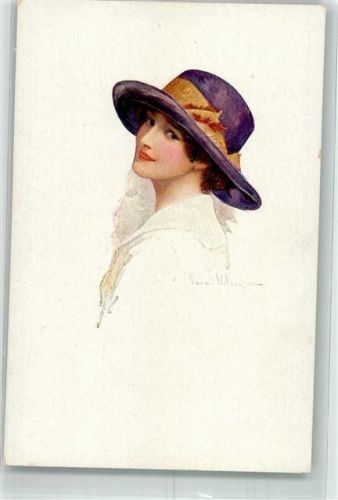 Nr. 632 sign. Wilson Junge Frau mit einem violetten Hut Hutmode