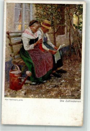 1917 sign. Hartmann Karl Die Zufriedenen Tracht Gießkanne Zeitung