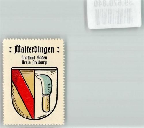 Malterdingen Vignette Freistaat Baden Kreis Freiburg Wappen roter Schrägbalken Rebmesser