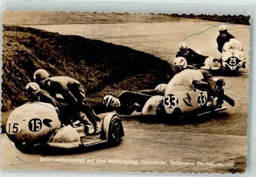 Nürburg Seitenwagen-Motorradrennen auf dem Nürburgring Foto Original aus Archiv eines Ansichtskartenverlags Ort handschriftlich Striche auf Bildseite