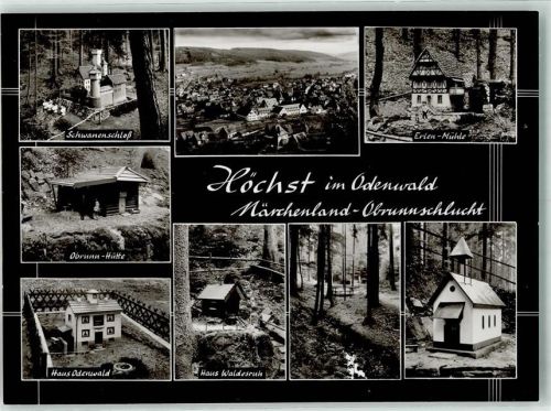 64739 W6128 Höchst i Odw Foto AK Märchenland Obrunnschlucht Schwanenschloss Obrunn-Hütte Haus Odenwald Erlen-Mühle