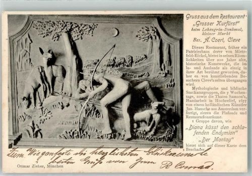 Cleve 1902 Foto Zieher, Ottmar Gasthaus Großer Kurfürst Relief Diana