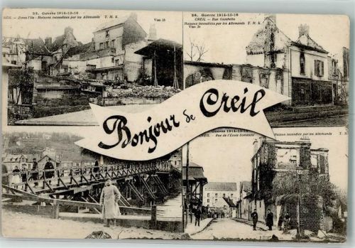 Creil 1918 Feldpost WK I Rue Gambetta Rue de l´École Somasco