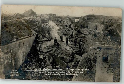 1916 Zerstörtes belgisches Fort nach der Eroberung Verlag Gustav Liersch 84 Feldpost WK I Landsturm-Bataillon-Celle