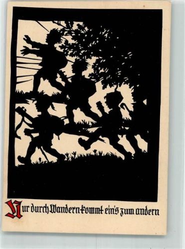1934 Scherenschnitt Nur durch Wandern kommt eins zum andern Bündische Jugend Pfadfinder