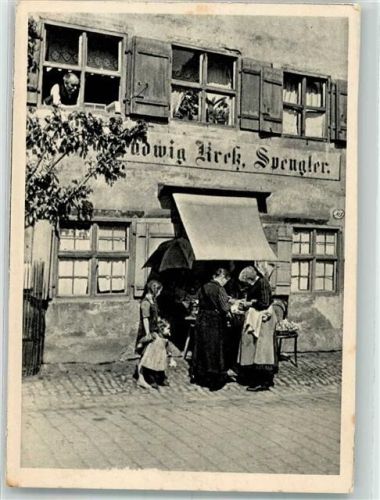 1939 Kleinstadtidyll Verkaufsstand Marktszene am Haus Werbunf Photo Porst