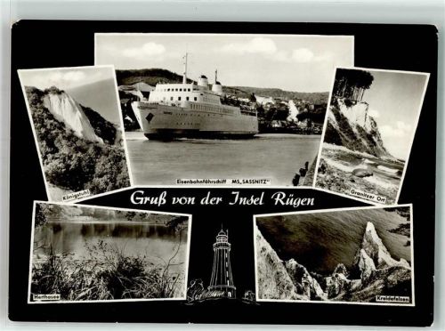 Rügen 1965 Eisenbahn- Fähre MS Sassnitz Kreidefelsen Königsstuhl Leuchtturm