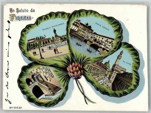 Firenze Denkmal Piazzale Michelangelo Ponte Vecchio Kleeblatt Lithographie