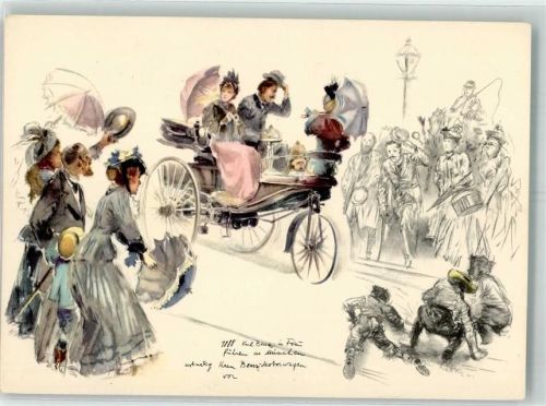 München Karl Benz fährt erstmalig mit seiner Frau im Benzinmotorwagen