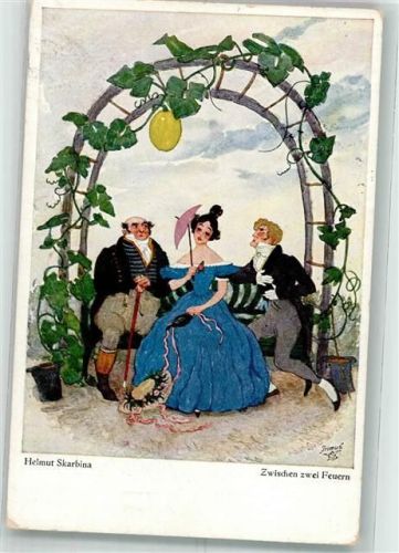 1936 Frau auf der Parkbank zwischen zwei bemühten Herren Primus Verlag Wohlgemuth & Lissner No. 5202