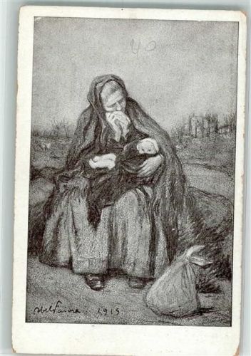 Alte Frau mit Baby Flüchtling 1915 Künstlerkarte