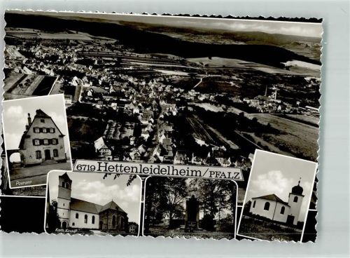 Hettenleidelheim Postamt Kath. Kirche Kriegerdenkmal Ev. Kirche Fliegeraufnahme