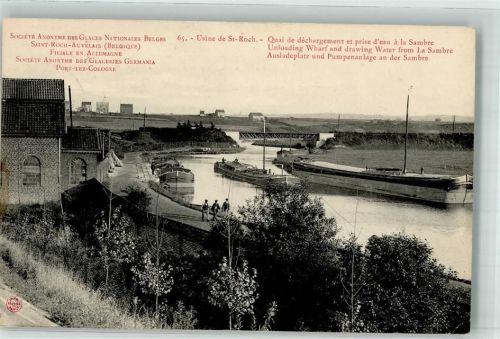Namur 1906 Hafen Ausladeplatz, Pumpenanlage an der Sambre Jemeppe-sur-Sambre