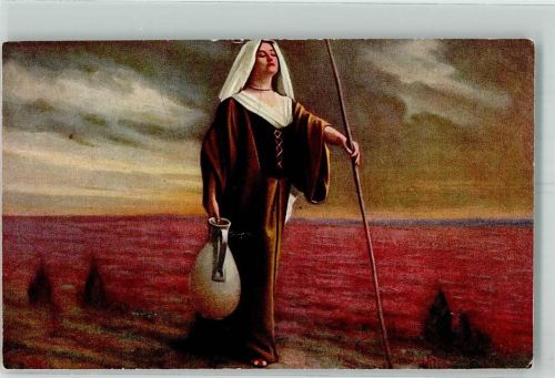 Junge blinde Frau im klassischen Gewand tastet sich mit einem Stock vorwärts Verlag Peter Triem 131