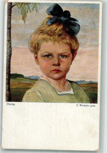 München 1919 sign. Wechsler Das Mädchen Herta mit blauer Schleife im Haar Moderne Münchener Meister No. 127