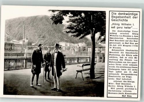 W5427 Bad Ems Mit dem französischen Botschafter Graf Benedetti u. Graf Lehndorff 13.7.1870 Adel Kaiser Wilhelm I