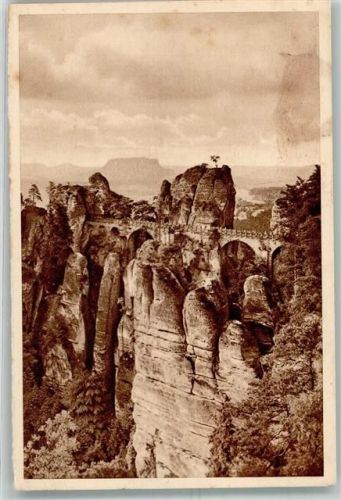 Lohmen 1934 Reichswinterhilfe-Lotterie Bild 75 Basteibrücke in der Sächsischen Schweiz Das schöne Deutschland Fotograf Tuch