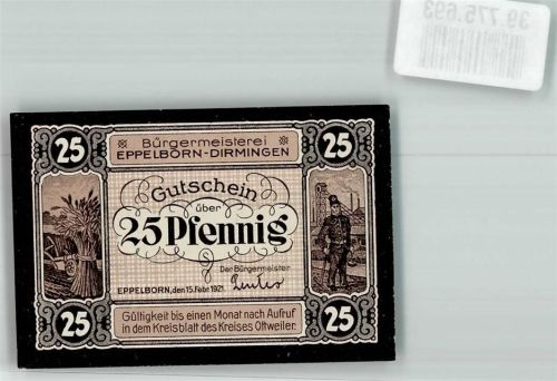 Eppelborn 1921 25 Pfennig Gutschein Kaisereiche