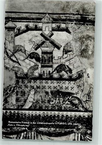 Pürgg Romanische Fresken in der Johanneskapelle Katz u. Mäusekrieg P. Ledermann Echte Photographie