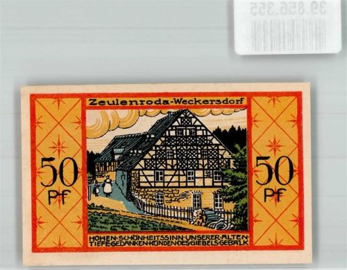 Zeulenroda 1921 50 Pfennig Fachwerkhaus in Weckersdorf