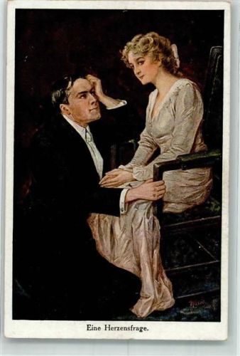 Eine Herzensfrage Junger Mann kniet vor seiner Frau Arthur Schürer & Co. Nr. 5975 Fisher, B. Künstlerkarte