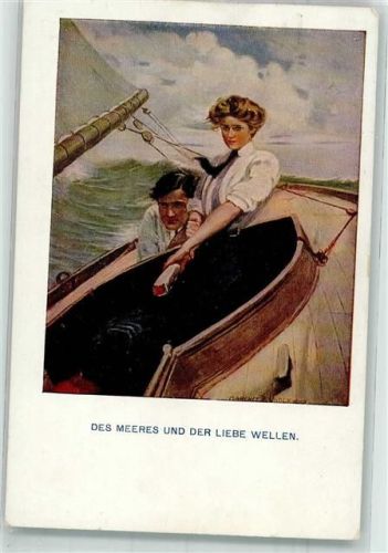 1921 Mann und Frau am Steuer eines Segelbootes in schwerer See M. Munk Nr. 837