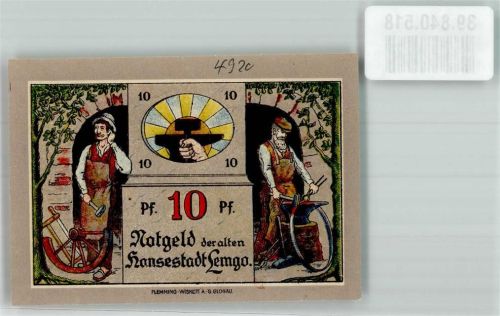 Lemgo 1921 10 Pfennig Stellmacher und Schmied