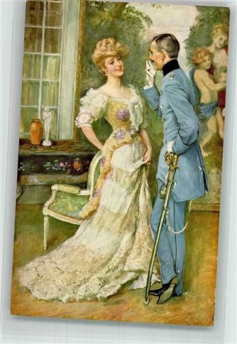 sign. Bluhm, Oscar Österreichischer Offizier umgarnt eine elegante Dame PFB Serie 217