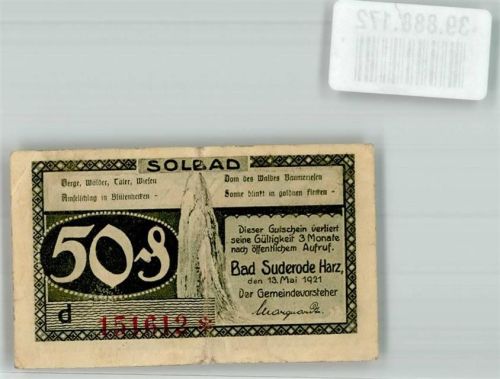 Bad Suderode 1921 50 Pfennig Gutschein Solbad d 151612