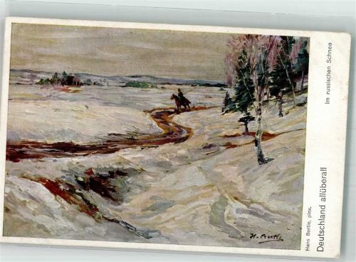 sign. Bertle, Hans Ein deutscher Ulan im russischen Winter WK I ASM Serie 666 Östlicher Kriegsschauplatz Künstlerkarte