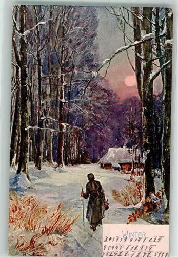 1902 Winter Frau Landschaft K.B.D. Nr.772