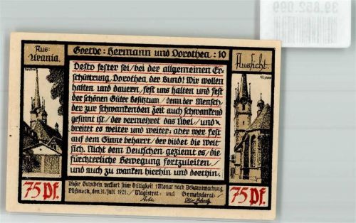 Pößneck 1921 75 Pf. Goethe Hermann u. Dorothea 10