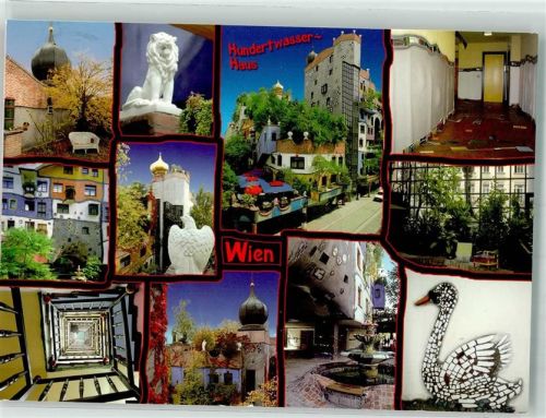 Wien 3. Bezirk, Landstraße Haus Brunnen Schwan Hundertwasser Foto AK