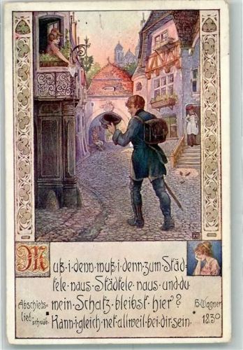 1913 Serie 766-1 Volkslieder Wandern Muß i denn .... sign. H. Wagner