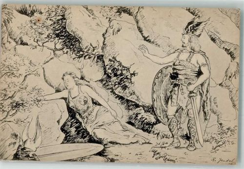 Siegfried u. Brunhilde auf dem Feldberg Künstlerkarte Leim löst sich