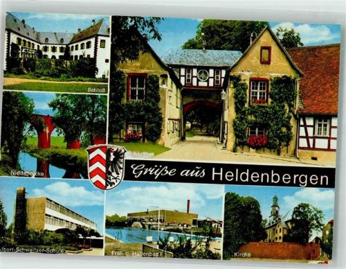 Heldenbergen Schloss Niddabrücke Schiffspost Kirche Wappen