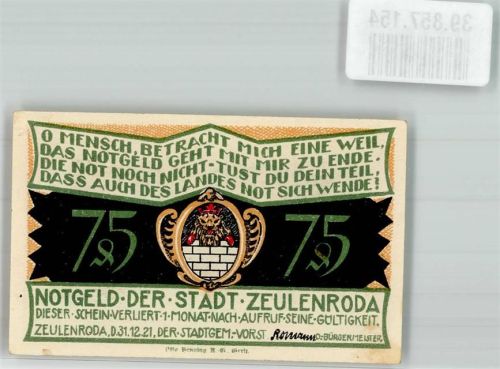 Zeulenroda 1921 75 Pfennig Ritter von Greiz