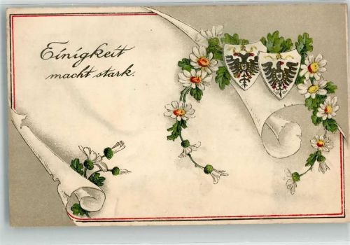 1916 Schilde mit Doppeladler und Reichsadler Schwarz-Weiß-Rot Eichenlaub Blumen H.L.B. Serie 109 Feldpost WK I Dingolfing