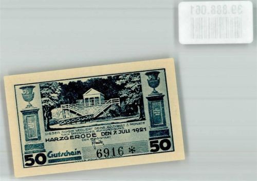 Harzgerode 1921 50 Pfennig Gutschein No. 6916