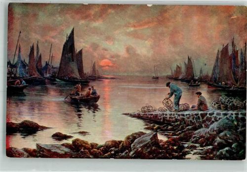 Fischer mit Reusen Salon de Paris Sommer abend v. Maroniez Verlag A. Noyer