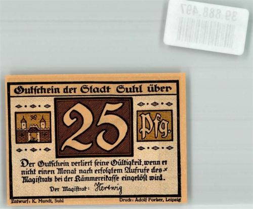 Suhl 25 Pfennig Gutschein
