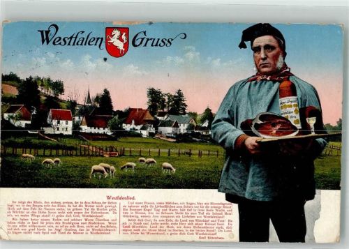 1915 Bauernhaus Westfalenlied Schinken Schnaps Wappen Tracht