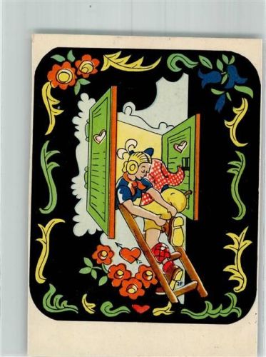 ( beschnitten ) Postkartenserie sign. Ingeborg Fiegert Fensterln