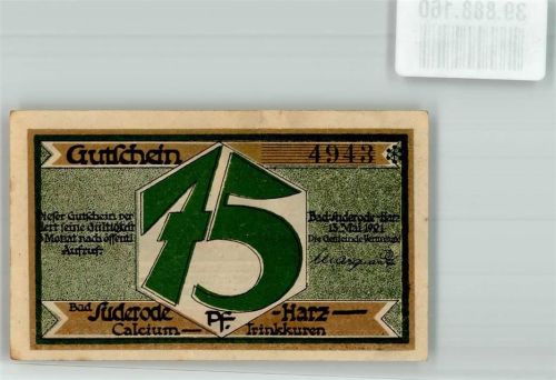 Bad Suderode 1921 75 Pfennig Gutschein No. 4943