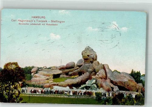 Stellingen 1913 Nordische Landschaft mit Rutschbahn Maschinenstempel