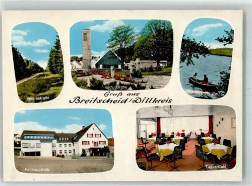Breitscheid Rheinstrasse Kath. Kirche Pension Kolb Cafe