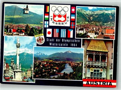 Innsbruck Winterspiele 1964 Seilbahn Omnibus Wappen VW Käfer Straßenbahn
